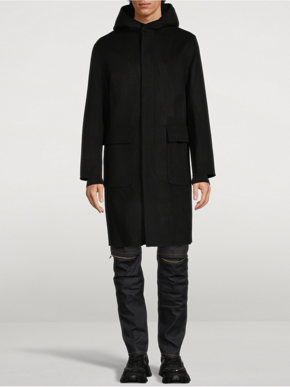 Theory Th Double-Face Wool Cashmere Hooded Coat Mens Large Retail $1,035